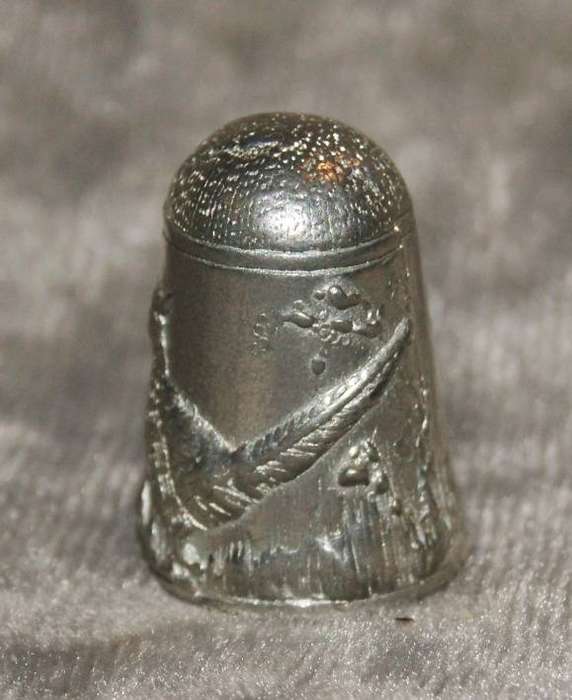 Antique Hallmarked Pewter Thimble with Pheasant Motif