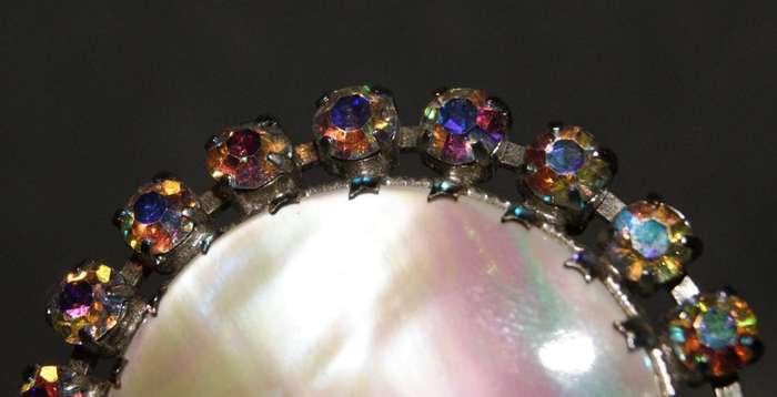 Mother of Pearl and Austrian Crystal Brooch