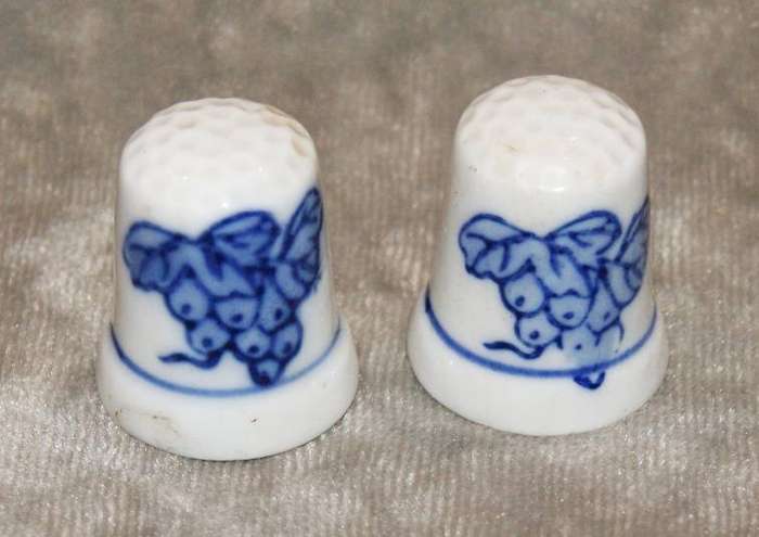 Pair of Blue and White Ceramic Thimbles