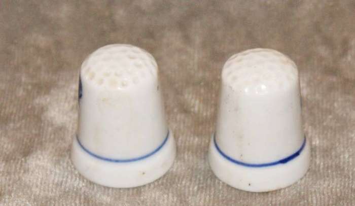 Pair of Blue and White Ceramic Thimbles
