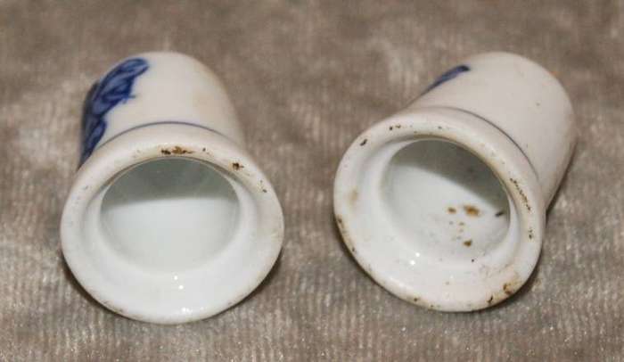 Pair of Blue and White Ceramic Thimbles