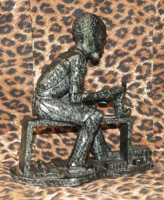 Carved Soapstone Old African Man/ Cobbler at Work