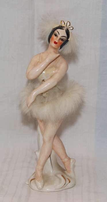 Vintage German Gilt and Feathered Hand Painted Ballerina Figurine