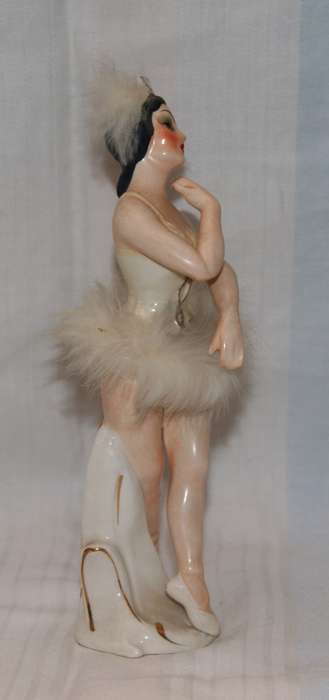 Vintage German Gilt and Feathered Hand Painted Ballerina Figurine