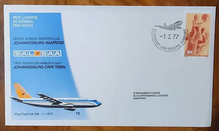SAA FDC NO#13 FIRST SCHEDULED AIRBUS FLIGHT JOHANNESBURG-CAPE TOWN 1977