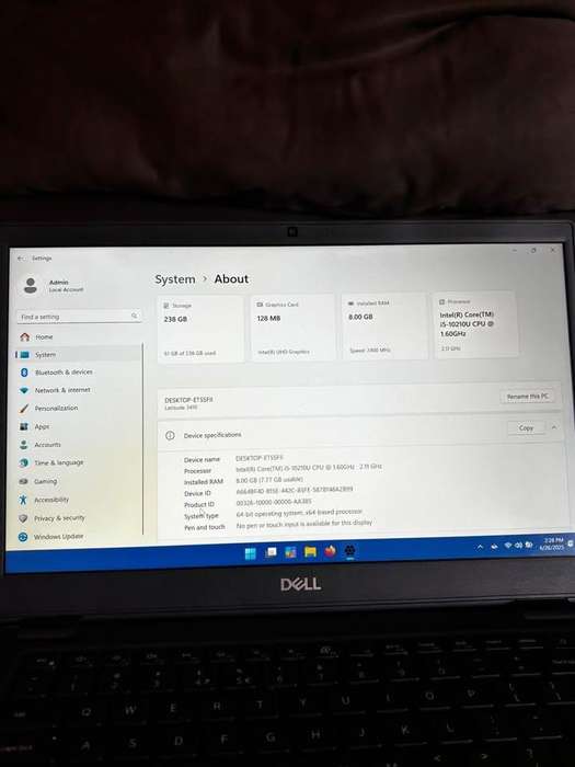 Dell Latitude 3410 i5 10th Gen, 8GB RAM, 256gb NVME