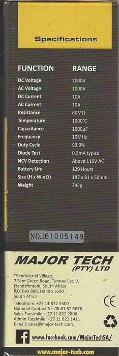 Major Tech - MT1882 Industrial Multimeter