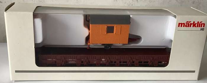 H0gge.1/87 DB 134 mm lowside open goods wagon loaded w buildg.site caravan+rungs Marklin 00753-13