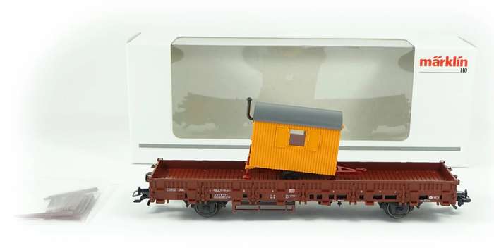 H0gge.1/87 DB 134 mm lowside open goods wagon loaded w buildg.site caravan+rungs Marklin 00753-13