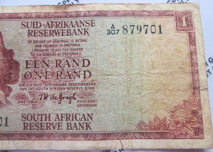 One Rand Republic of South Africa Serial Nr A307 879701