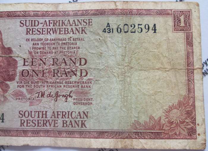 One Rand Republic of South Africa Serial Nr A431 602594