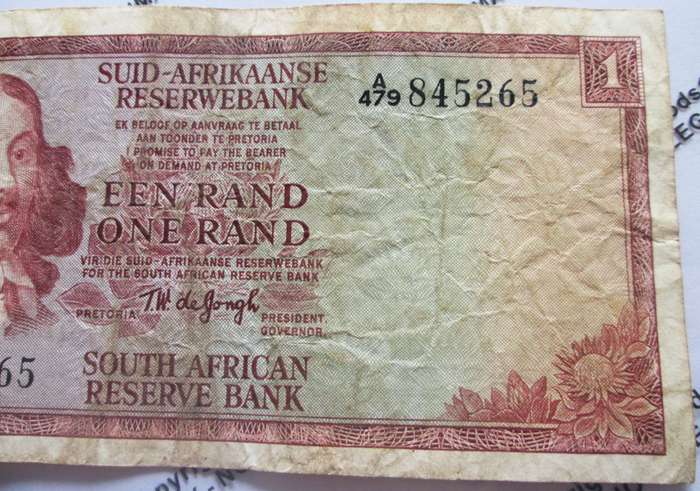 One Rand Republic of South Africa Serial Nr A479 845265