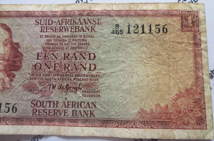 One Rand Republic of South Africa Serial Nr B465 121156