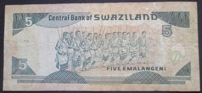 1990 - 1995 Swaziland 5 Emalangeni Serial No K061623