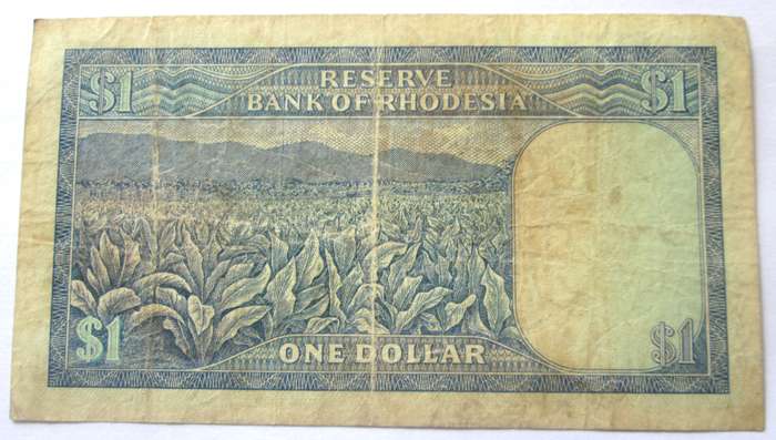 1978 One Dollar Reserve Bank of Rhodesia Serial No L109 289657 Watermark Cecil Rhodes