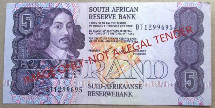 Five Rand South Africa Serial Nr BT1299695