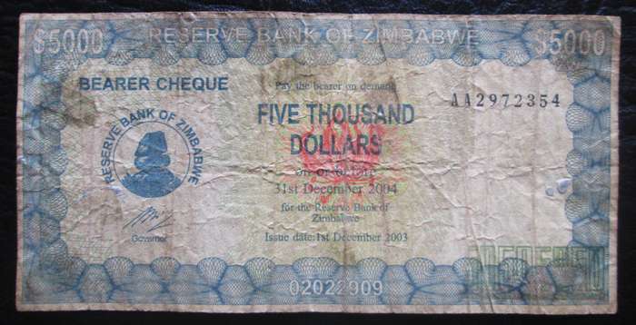2003 Zimbabwe 5000 Dollars No AA2972354