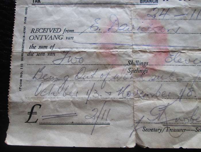 1955 South Africa Typographical Union No 9400 East London 2 Shillings 11 Pence