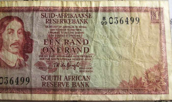 One Rand Republic of South Africa Serial Nr B99 036499