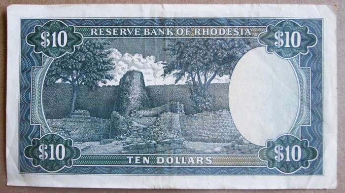 1973 Rhodesia Banknote Ten Dollars Serial Nr J20 976307 Watermark Cecil Rhodes