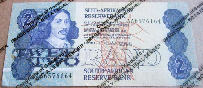Two Rand Republic of South Africa Serial Nr AA6576164