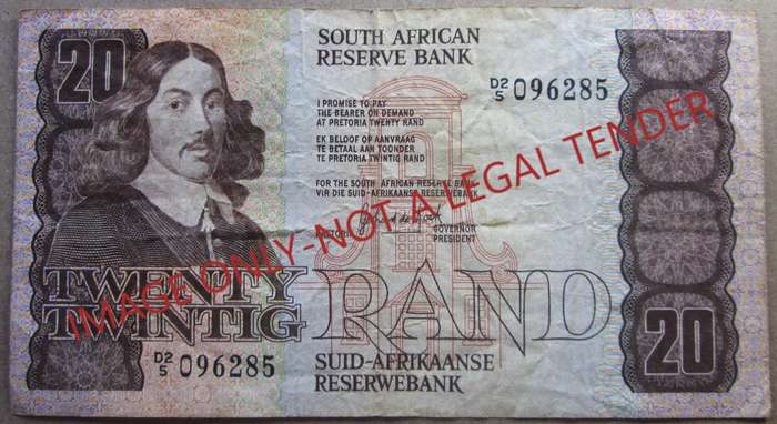 Twenty Rand South Africa Serial Nr D2 5 096285