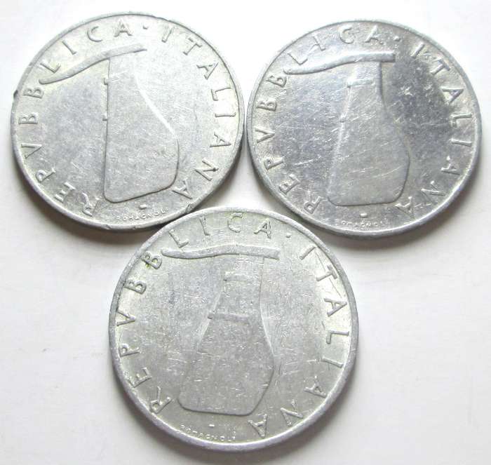 5 Lire Italy 1952 + 1953 + 1954