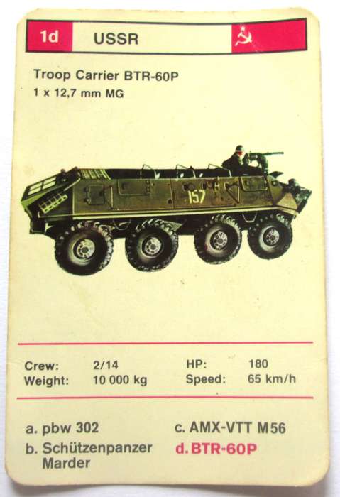 1970 USSR Troup Carrier BTR-60P Military Tanks Trading Card