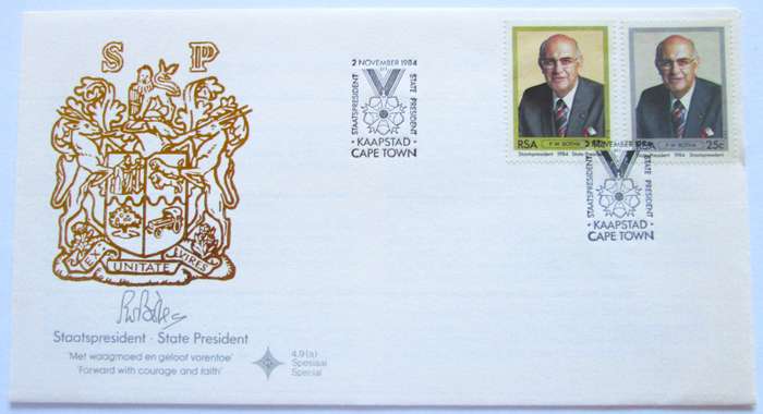 1984 Staatspresident P W Botha First Day Cover
