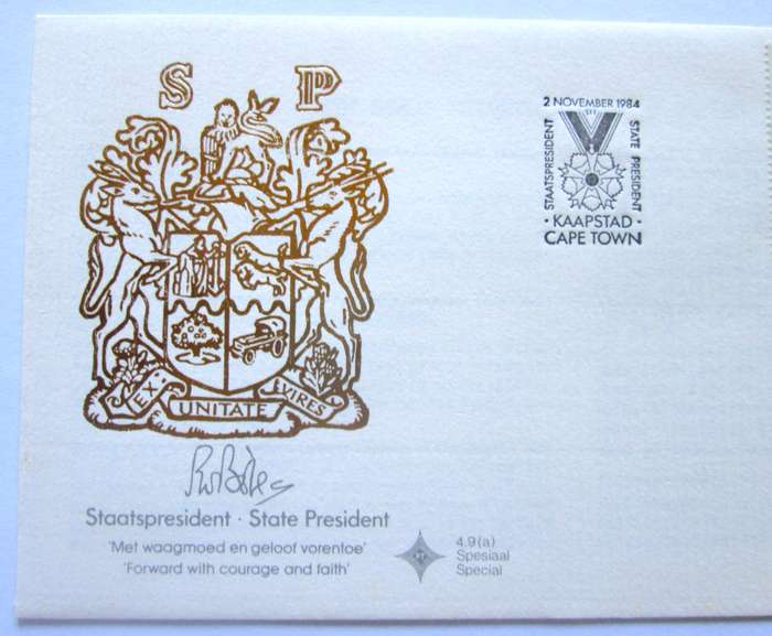 1984 Staatspresident P W Botha First Day Cover