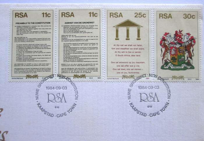 1984 New Constitution of South Africa First Day Cover