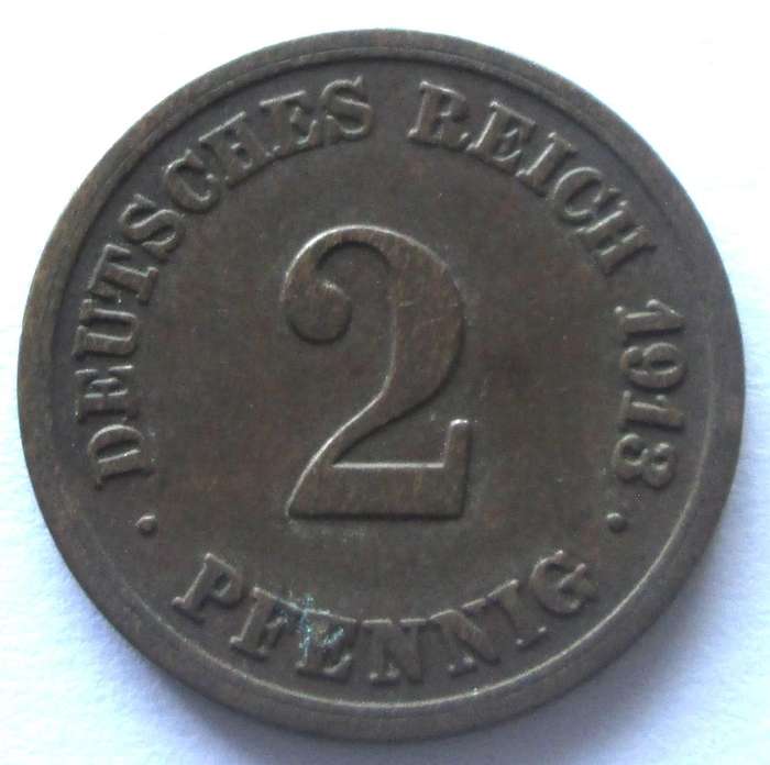 1913 Deutsches Reich 2 Pfennigs