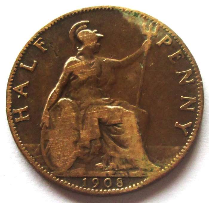 1908 Great Britain Half Penny