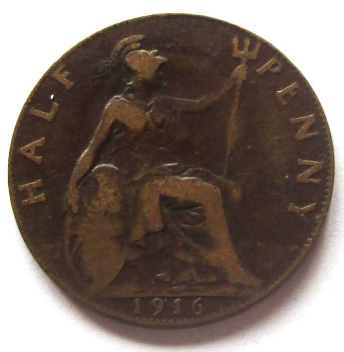 1916 Great Britain Half Penny
