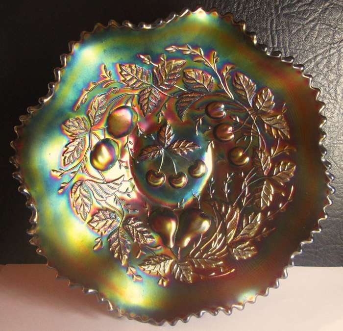 1910 Fenton Powder Blue Grape and Cable Pattern Carnival Glass Bowl