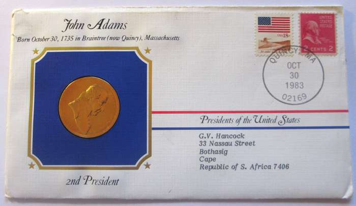 John Adams 2nd President US Mint Presidential Medal Postal Cover 1983