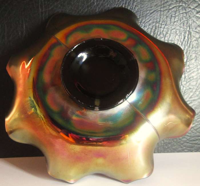 1910 Fenton Carnival Glass Grape Pattern Candy Bowl