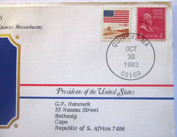 John Adams 2nd President US Mint Presidential Medal Postal Cover 1983
