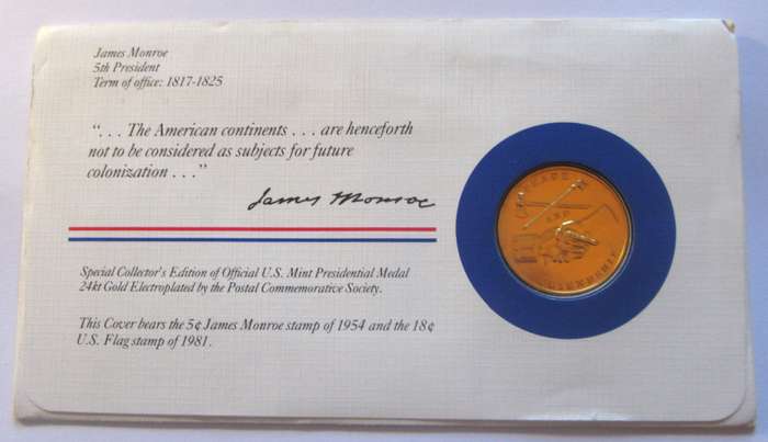 1983 James Monroe 5th President US Mint Presidential Medal Postal Cover