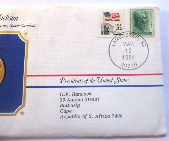 1984 Andrew Jackson 7th President US Mint Presidential Medal Postal Cover