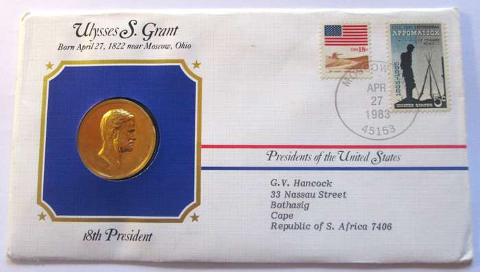 1983 Ulysses S Grant 18th President US Mint Presidential Medal Postal Cover