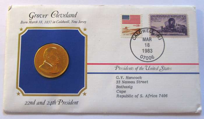 1983 Grover Cleveland 22nd and 24th President US Mint Presidential Medal Postal Cover