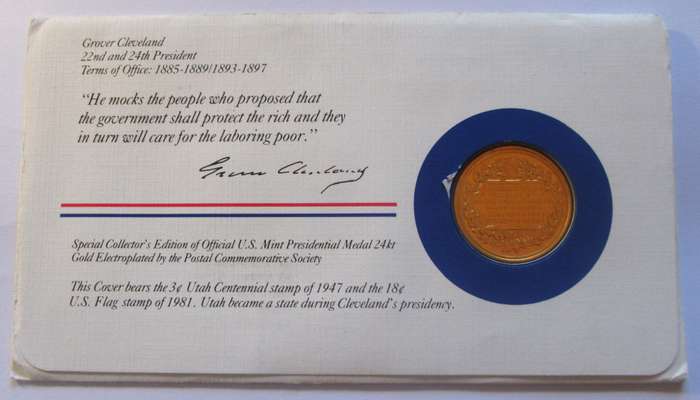 1983 Grover Cleveland 22nd and 24th President US Mint Presidential Medal Postal Cover