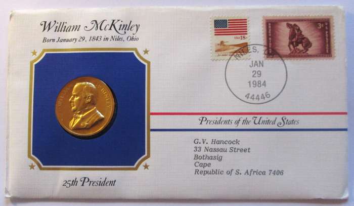 1984 William McKinley 25th President US Mint Presidential Medal Postal Cover