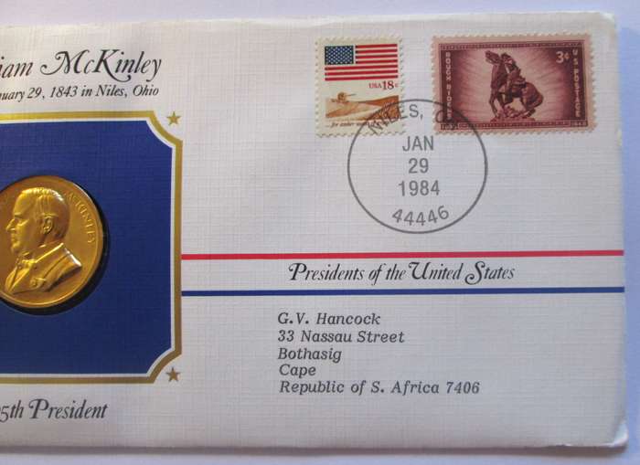 1984 William McKinley 25th President US Mint Presidential Medal Postal Cover