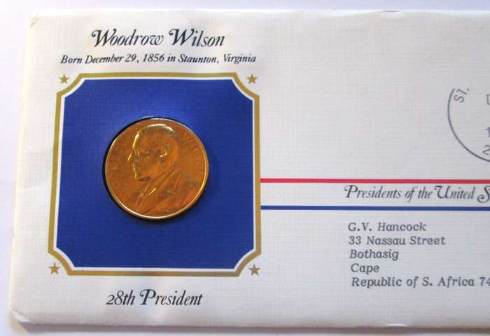 1983 Woodrow Wilson 28th President US Mint Presidential Medal Postal Cover