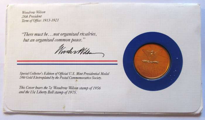 1983 Woodrow Wilson 28th President US Mint Presidential Medal Postal Cover