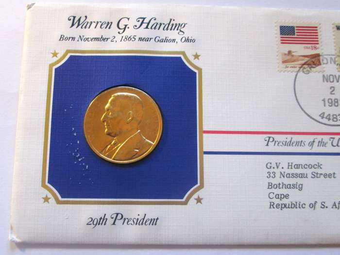 1983 Warren G Harding 29th President US Mint Presidential Medal Postal Cover
