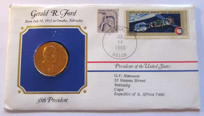 1983 Gerald R Ford 38th President US Mint Presidential Medal Postal Cover