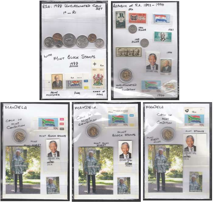 Five Collections of ZAR, Union of SA & RSA Stamps & Coins
